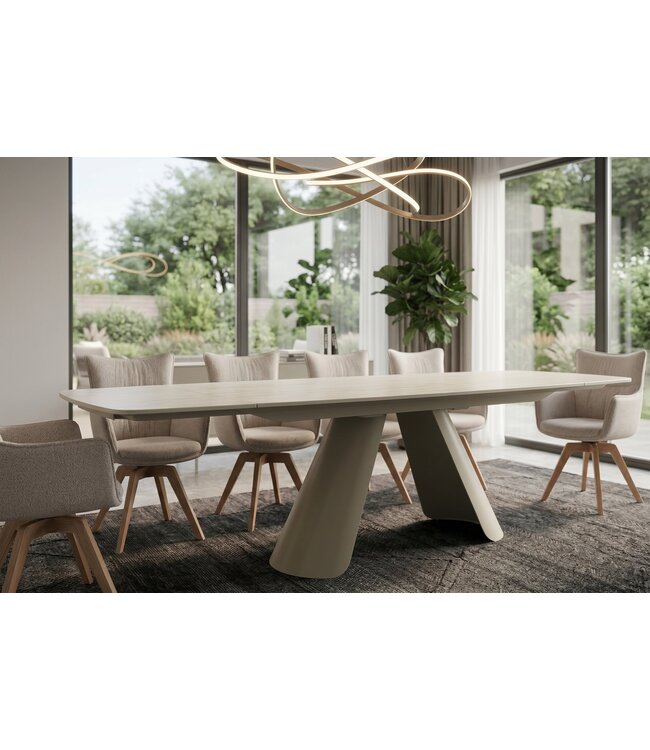 Invicta Interior Uitschuifbare eettafel VOGUE 160-240cm met metalen frame travertine keramisch blad champagne greige beige - 48530
