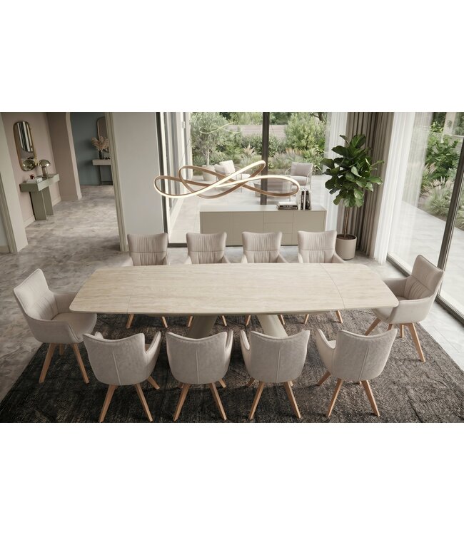 Invicta Interior Uitschuifbare eettafel VOGUE 160-240cm met metalen frame travertine keramisch blad champagne greige beige - 48530