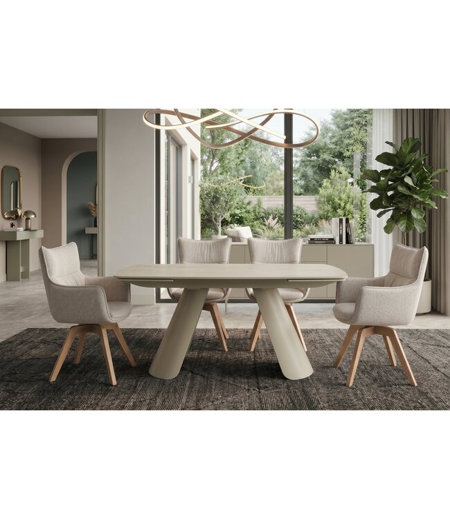 Invicta Interior Uitschuifbare eettafel VOGUE 160-240cm met metalen frame travertine keramisch blad champagne greige beige - 48530