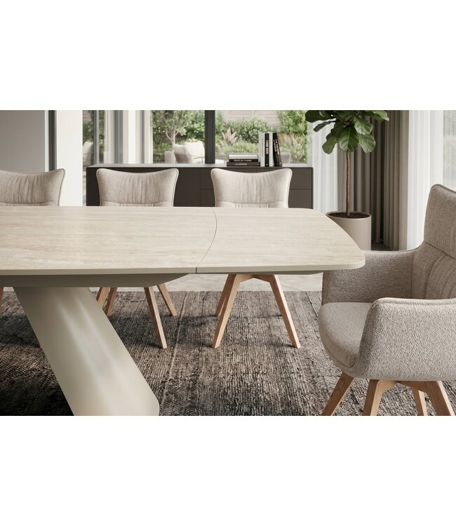 Invicta Interior Uitschuifbare eettafel VOGUE 160-240cm met metalen frame travertine keramisch blad champagne greige beige - 48530