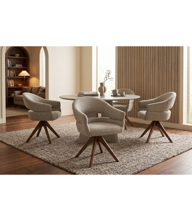 Invicta Interior Draaibare stoel ORGANIKO 180° auto-return met armleuningen textielstof taupe beige bruin - 48548