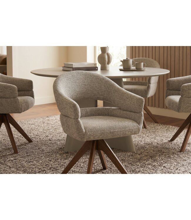 Invicta Interior Draaibare stoel ORGANIKO 180° auto-return met armleuningen textielstof taupe beige bruin - 48548