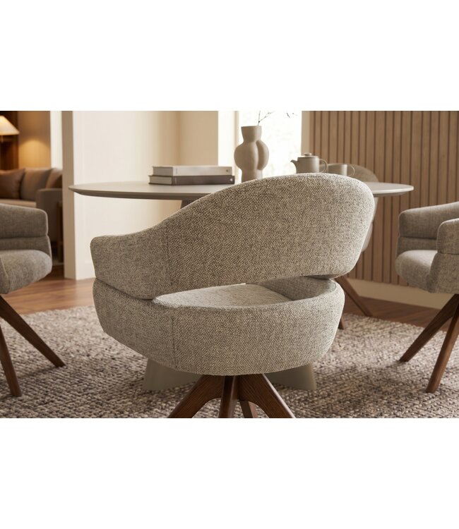Invicta Interior Draaibare stoel ORGANIKO 180° auto-return met armleuningen textielstof taupe beige bruin - 48548