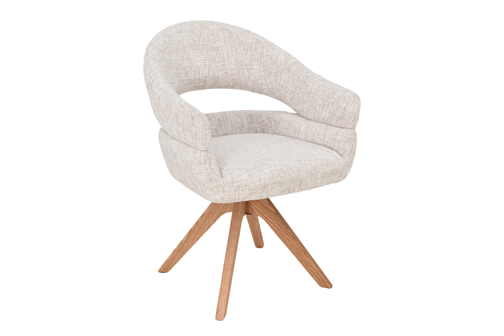Draaibare stoel ORGANIKO 180? auto-return met armleuningen chenille stof beige naturel - 48549