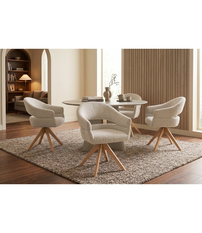Invicta Interior Draaibare stoel ORGANIKO 180° auto-return met armleuningen chenille stof beige naturel - 48549
