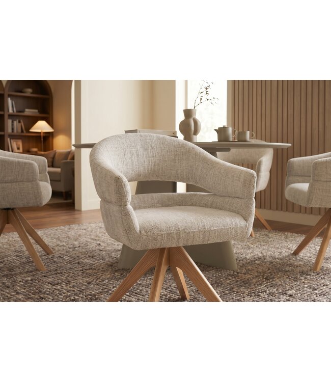 Invicta Interior Draaibare stoel ORGANIKO 180° auto-return met armleuningen chenille stof beige naturel - 48549