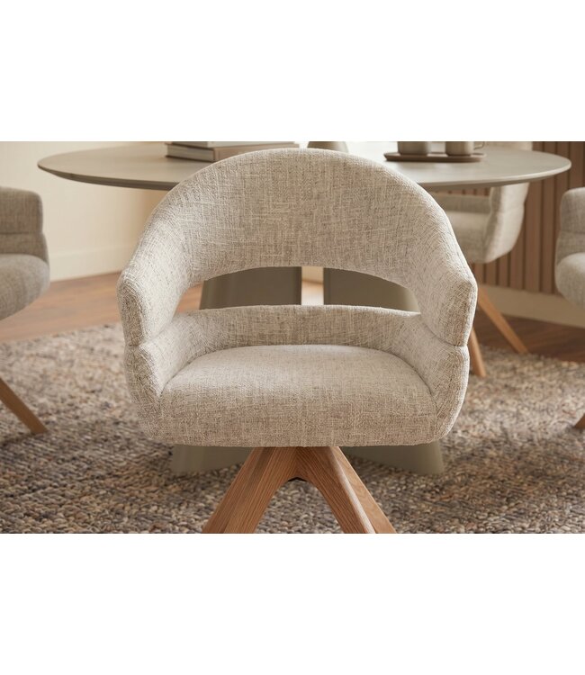 Invicta Interior Draaibare stoel ORGANIKO 180° auto-return met armleuningen chenille stof beige naturel - 48549