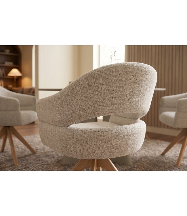 Invicta Interior Draaibare stoel ORGANIKO 180° auto-return met armleuningen chenille stof beige naturel - 48549