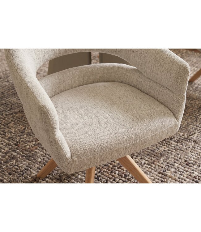 Invicta Interior Draaibare stoel ORGANIKO 180° auto-return met armleuningen chenille stof beige naturel - 48549