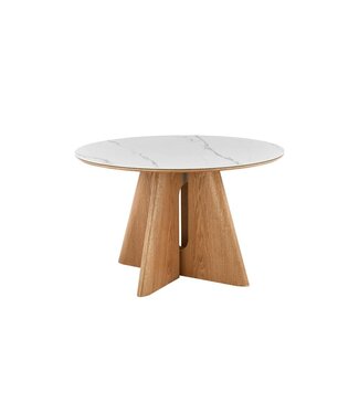 Invicta Interior Eettafel ORGANIKO 120cm rond wit marmer keramisch blad met eikenhout look onderstel - 48552