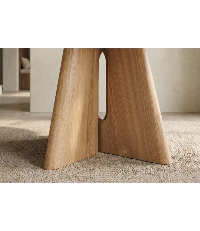 Invicta Interior Eettafel ORGANIKO 120cm rond wit marmer keramisch blad met eikenhout look onderstel - 48552
