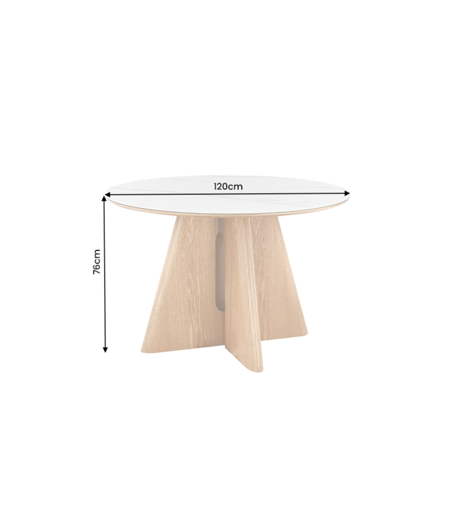 Invicta Interior Eettafel ORGANIKO 120cm rond wit marmer keramisch blad met eikenhout look onderstel - 48552