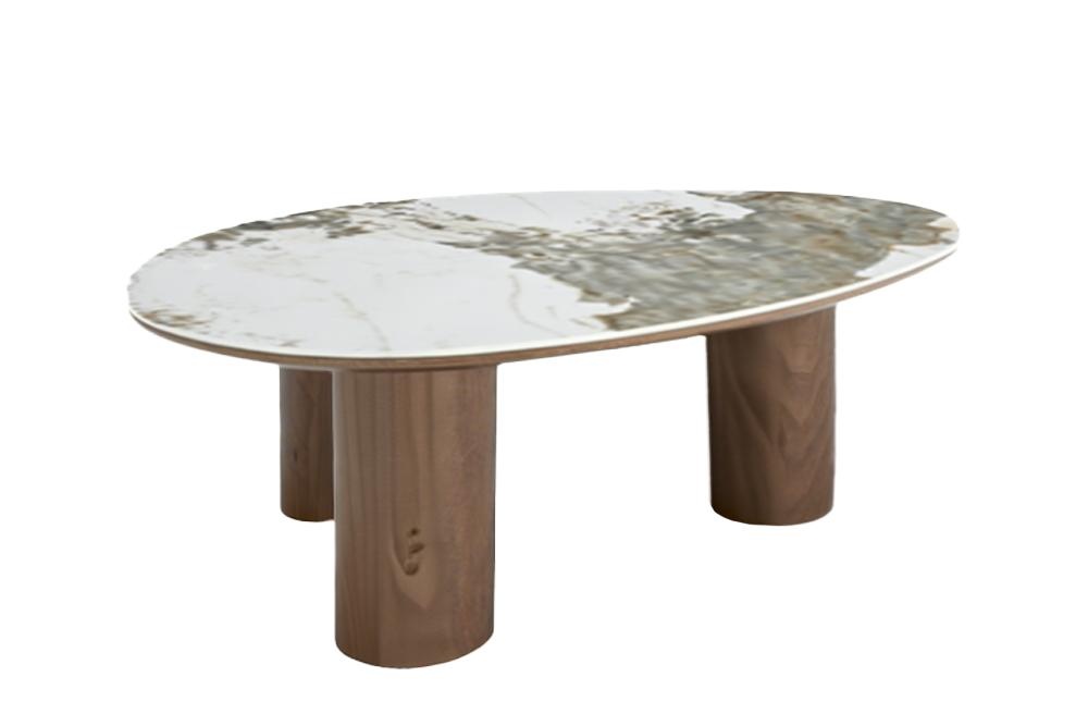 Salontafel ORGANIKO 110cm wit bruin keramiek look met walnoten houten frame - 48555