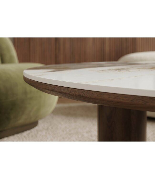 Invicta Interior Salontafel ORGANIKO 110cm wit bruin keramiek look met walnoten houten frame - 48555