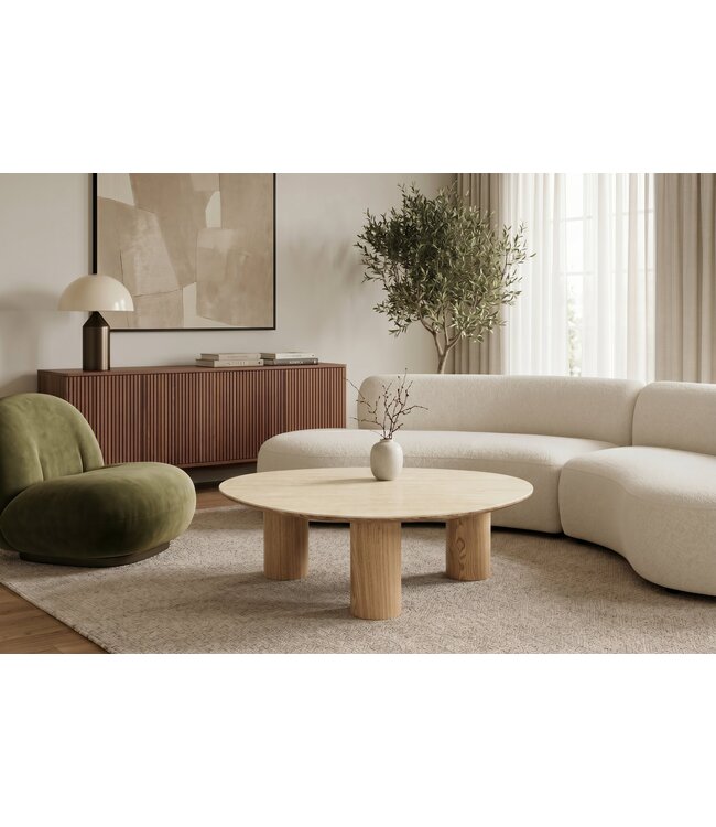 Invicta Interior Salontafel ORGANIKO 110cm natuurlijke keramiek look met eikenhout look frame - 48556