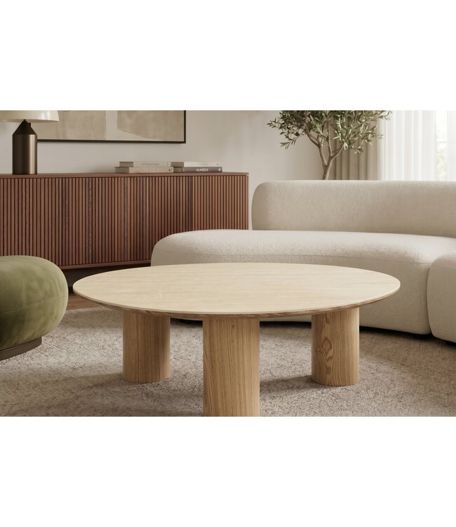 Invicta Interior Salontafel ORGANIKO 110cm natuurlijke keramiek look met eikenhout look frame - 48556