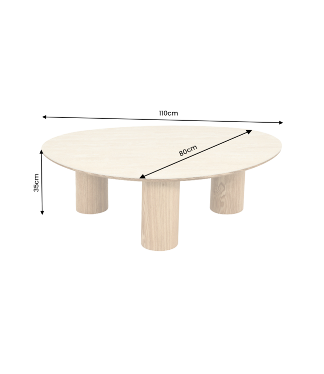 Invicta Interior Salontafel ORGANIKO 110cm natuurlijke keramiek look met eikenhout look frame - 48556