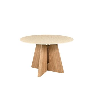 Invicta Interior Eettafel ORGANIKO 120cm rond natuursteen travertijn blad met eiken houtlook frame - 48557