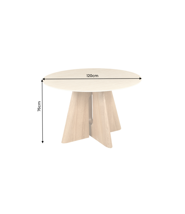 Invicta Interior Eettafel ORGANIKO 120cm rond natuursteen travertijn blad met eiken houtlook frame - 48557