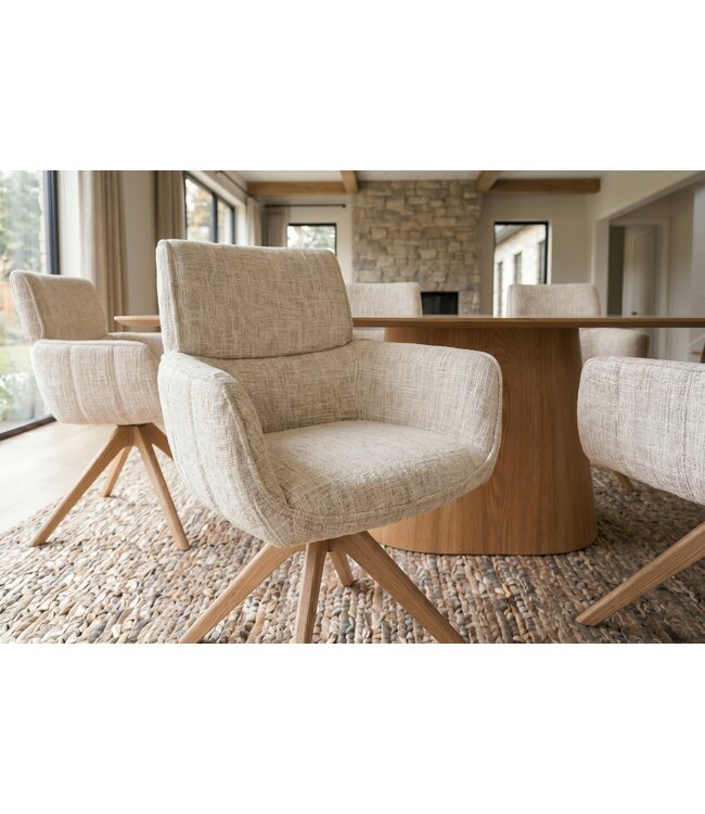 Invicta Interior Draaibare stoel UNIQUE 180° auto-return met armleuningen chenille stof beige natural - 48561