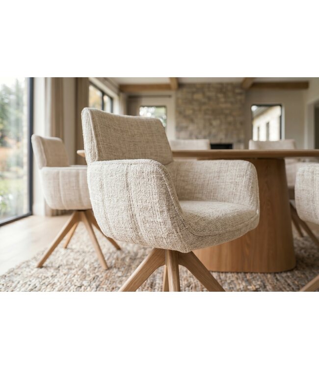 Invicta Interior Draaibare stoel UNIQUE 180° auto-return met armleuningen chenille stof beige natural - 48561