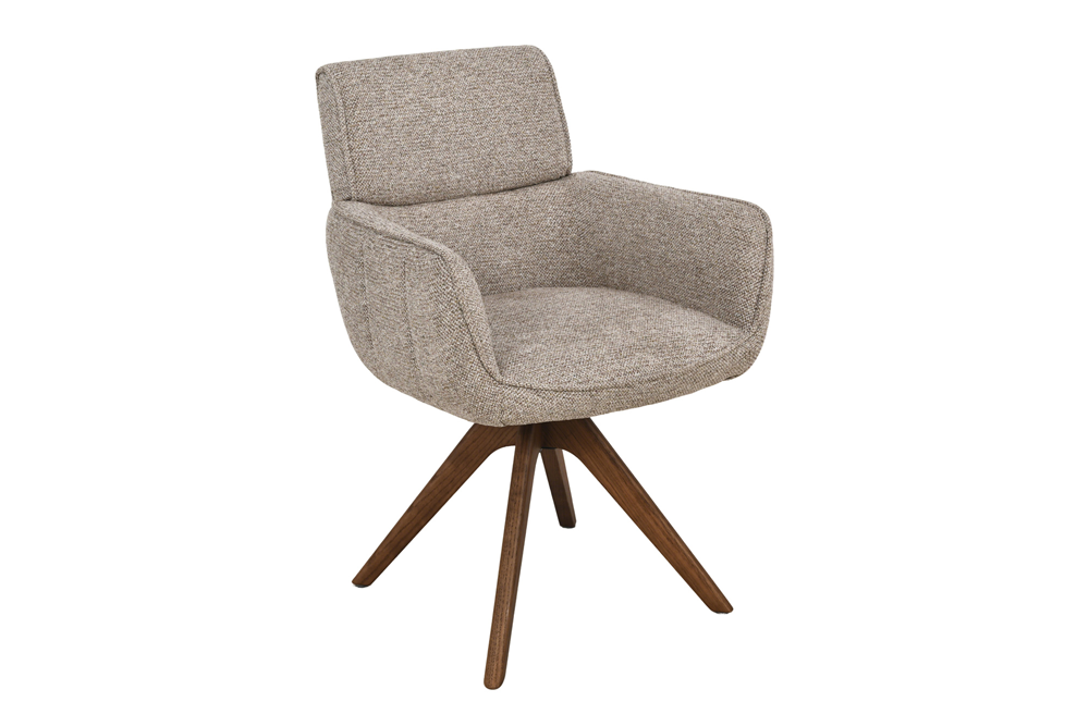 Draaibare stoel UNIQUE 180? auto-return met armleuningen gestructureerde stof taupe beige bruin - 48