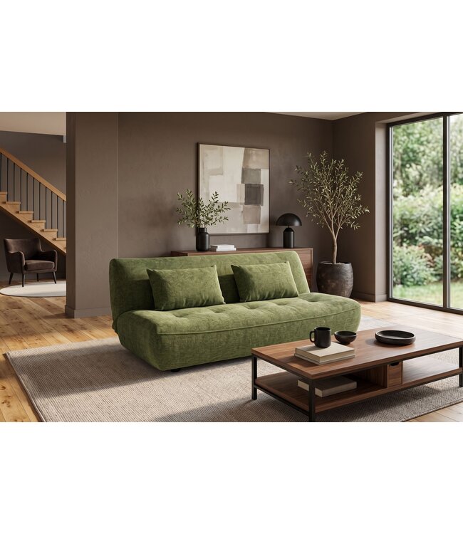 Invicta Interior Slaapbank ELYPSE 200cm 3-zits chenille groen - 48663