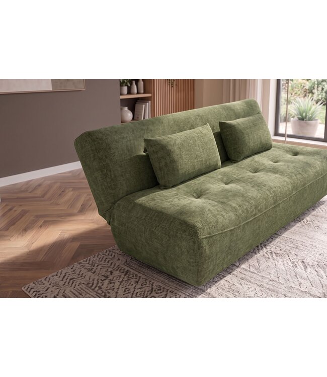 Invicta Interior Slaapbank ELYPSE 200cm 3-zits chenille groen - 48663