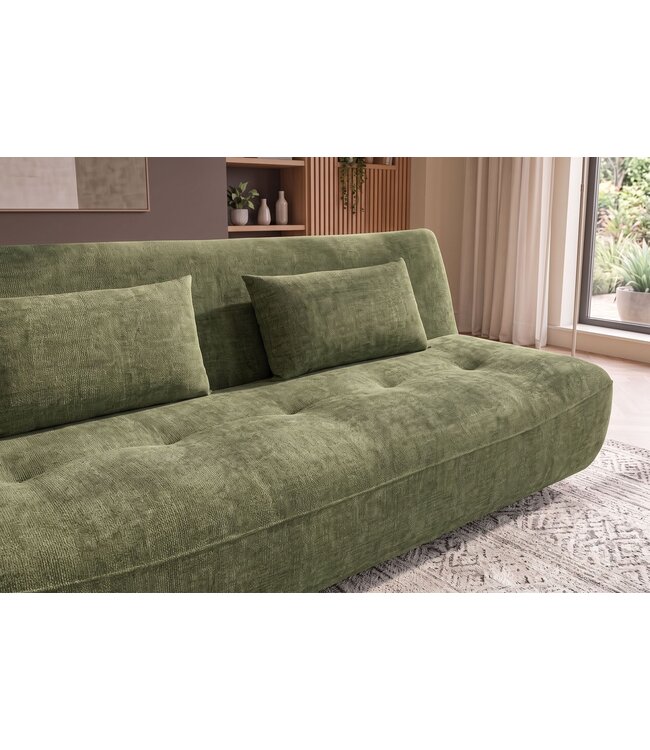 Invicta Interior Slaapbank ELYPSE 200cm 3-zits chenille groen - 48663