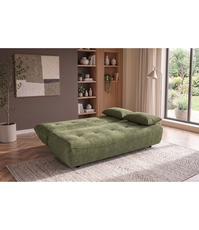 Invicta Interior Slaapbank ELYPSE 200cm 3-zits chenille groen - 48663