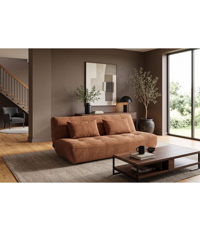 Invicta Interior Slaapbank ELYPSE 200cm 3-zits chenille roestbruin - 48664