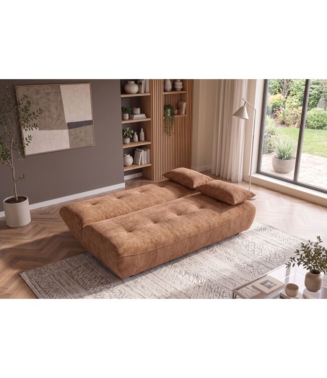 Invicta Interior Slaapbank ELYPSE 200cm 3-zits chenille roestbruin - 48664