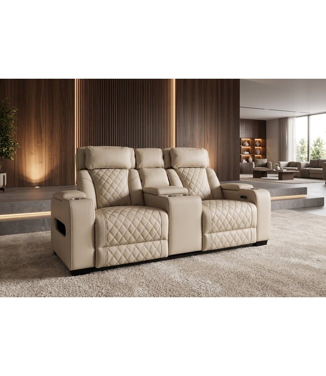 Invicta Interior Bioscoopfauteuil HOLLYWOOD 2-zits elektrisch verstelbaar kunstleer beige - 48678