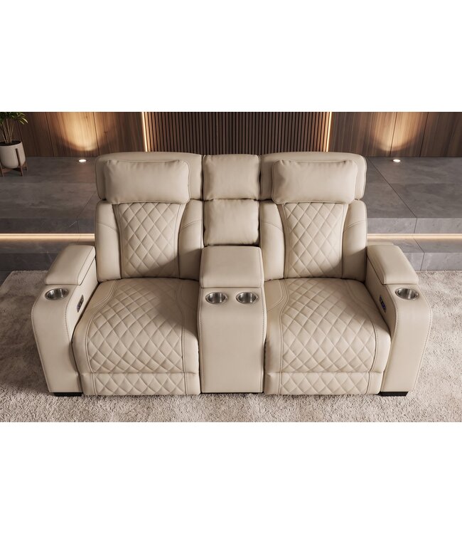 Invicta Interior Bioscoopfauteuil HOLLYWOOD 2-zits elektrisch verstelbaar kunstleer beige - 48678