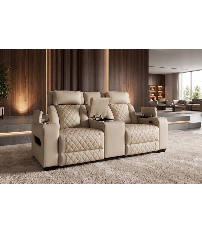 Invicta Interior Bioscoopfauteuil HOLLYWOOD 2-zits elektrisch verstelbaar kunstleer beige - 48678