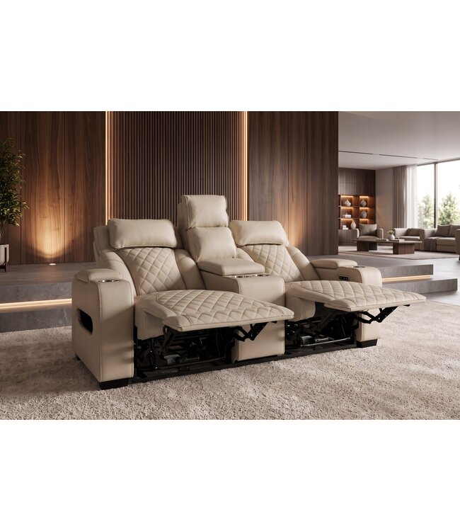 Invicta Interior Bioscoopfauteuil HOLLYWOOD 2-zits elektrisch verstelbaar kunstleer beige - 48678