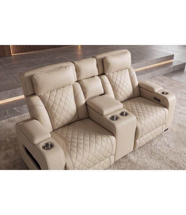 Invicta Interior Bioscoopfauteuil HOLLYWOOD 2-zits elektrisch verstelbaar kunstleer beige - 48678