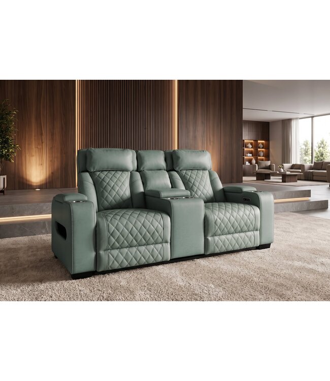 Invicta Interior Cinema fauteuil HOLLYWOOD 2-zits elektrisch verstelbaar kunstleer sage - 48679