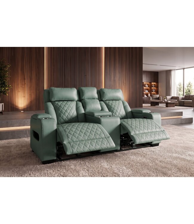 Invicta Interior Cinema fauteuil HOLLYWOOD 2-zits elektrisch verstelbaar kunstleer sage - 48679