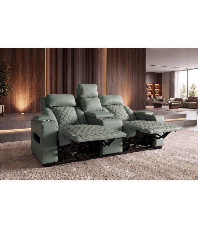 Invicta Interior Cinema fauteuil HOLLYWOOD 2-zits elektrisch verstelbaar kunstleer sage - 48679