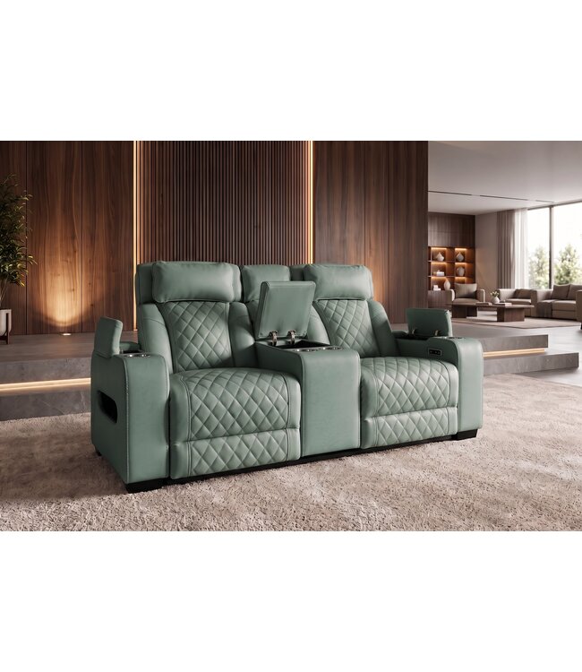 Invicta Interior Cinema fauteuil HOLLYWOOD 2-zits elektrisch verstelbaar kunstleer sage - 48679