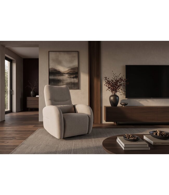 Invicta Interior Bioscoopfauteuil PRIORITY 360° elektrisch verstelbaar roteerbaar met USB-poort gestructureerde stof greige - 48684