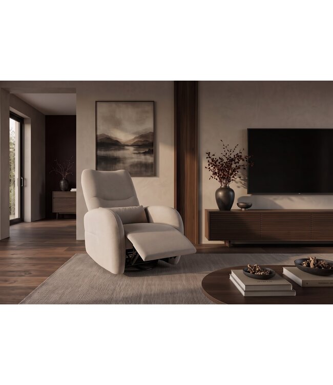 Invicta Interior Bioscoopfauteuil PRIORITY 360° elektrisch verstelbaar roteerbaar met USB-poort gestructureerde stof greige - 48684