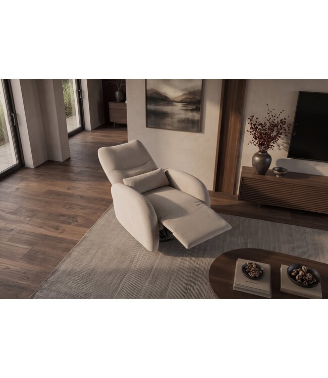 Invicta Interior Bioscoopfauteuil PRIORITY 360° elektrisch verstelbaar roteerbaar met USB-poort gestructureerde stof greige - 48684