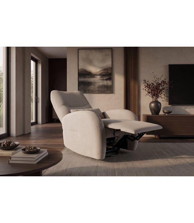 Invicta Interior Bioscoopfauteuil PRIORITY 360° elektrisch verstelbaar roteerbaar met USB-poort gestructureerde stof greige - 48684