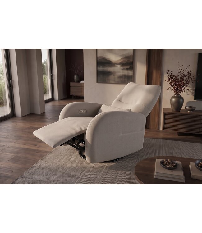 Invicta Interior Bioscoopfauteuil PRIORITY 360° elektrisch verstelbaar roteerbaar met USB-poort gestructureerde stof greige - 48684