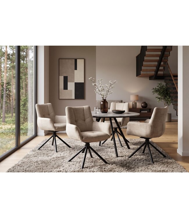 Invicta Interior Draaibare fauteuil SIGNATURE 360° met armleuningen, veerkern, fluweel beige - 48793