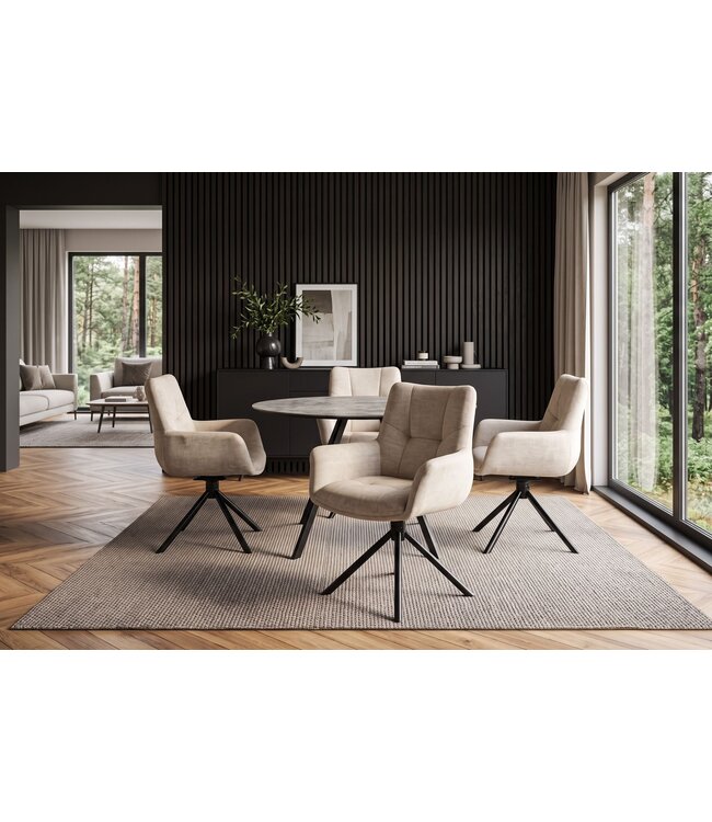 Invicta Interior Draaibare fauteuil SIGNATURE 360° met armleuningen, veerkern, fluweel beige - 48793