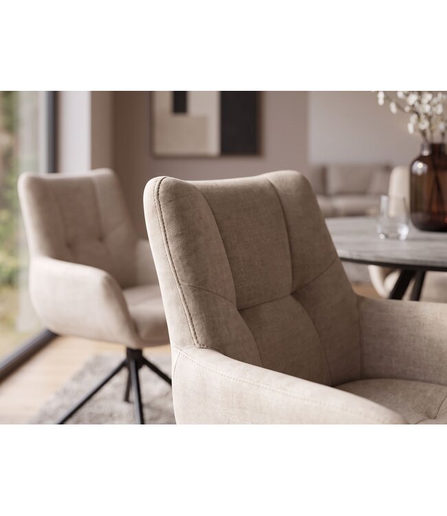 Invicta Interior Draaibare fauteuil SIGNATURE 360° met armleuningen, veerkern, fluweel beige - 48793