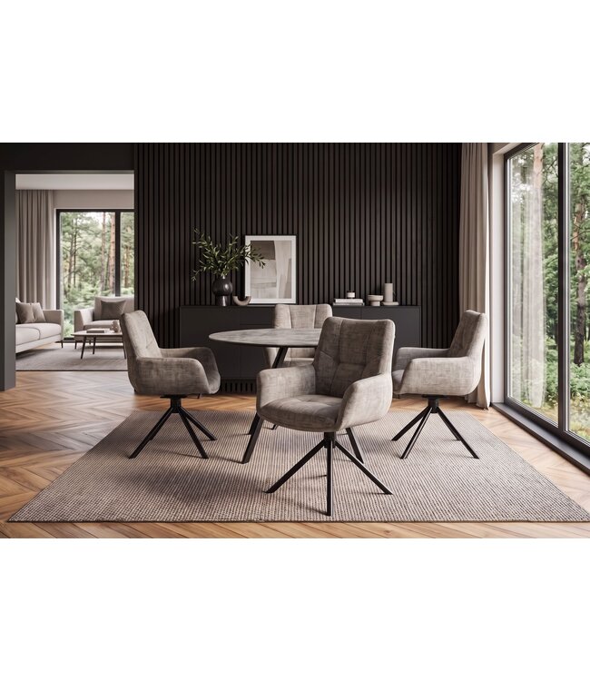 Invicta Interior Draaibare fauteuil SIGNATURE 360° met armleuningen veerkernstoffen fluweel taupe - 48794